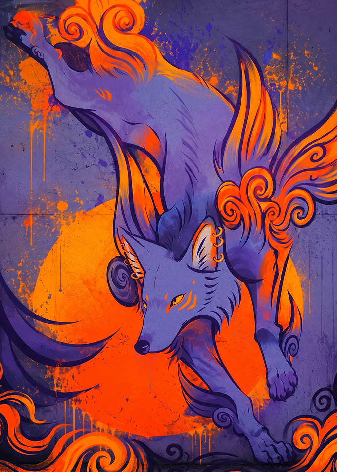 Mythical Fox Spirit with Fiery Aura