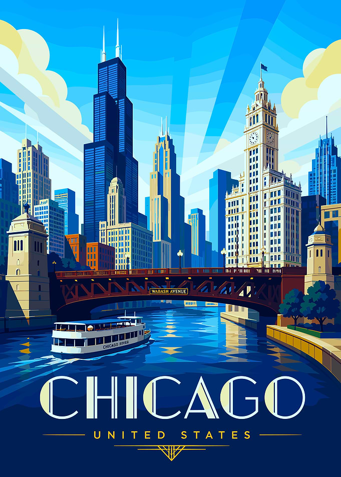 Chicago USA Skyline Art Poster