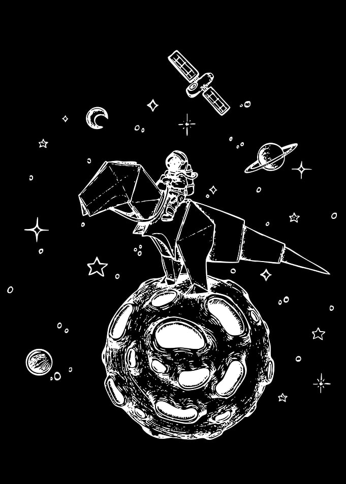 Astronaut Riding Origami Dinosaur in Space