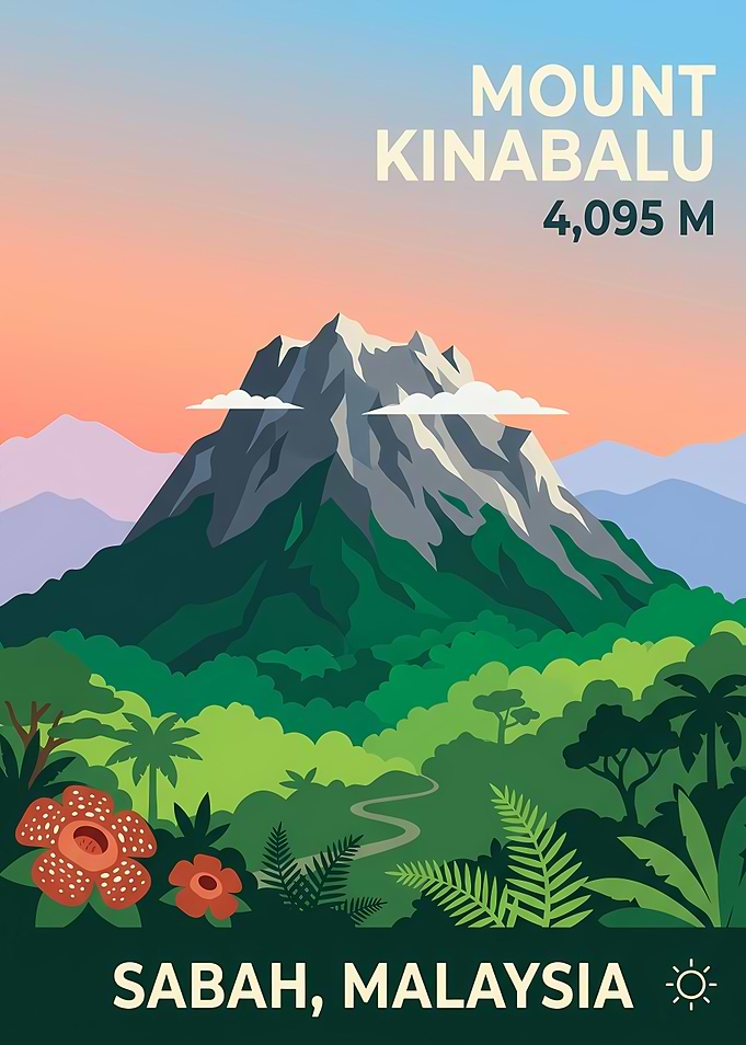 Mount Kinabalu Travel Poster