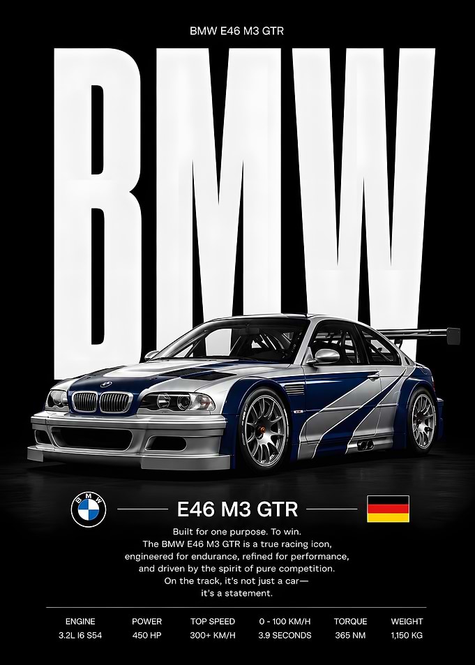 BMW E46 M3 GTR, Car Poster
