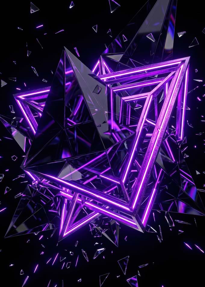 Abstract Geometric Crystal with Neon Purple Glow