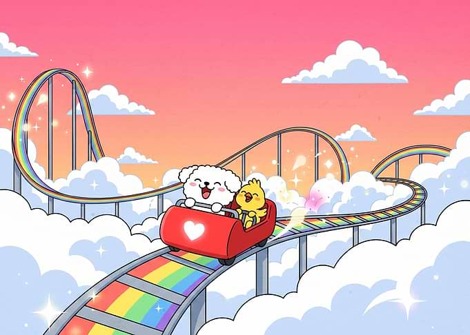 Cute Dog and Chick on Roller Coaster