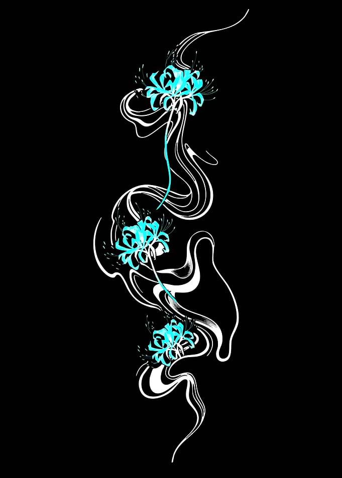 Turquoise Spider Lilies with White Swirls