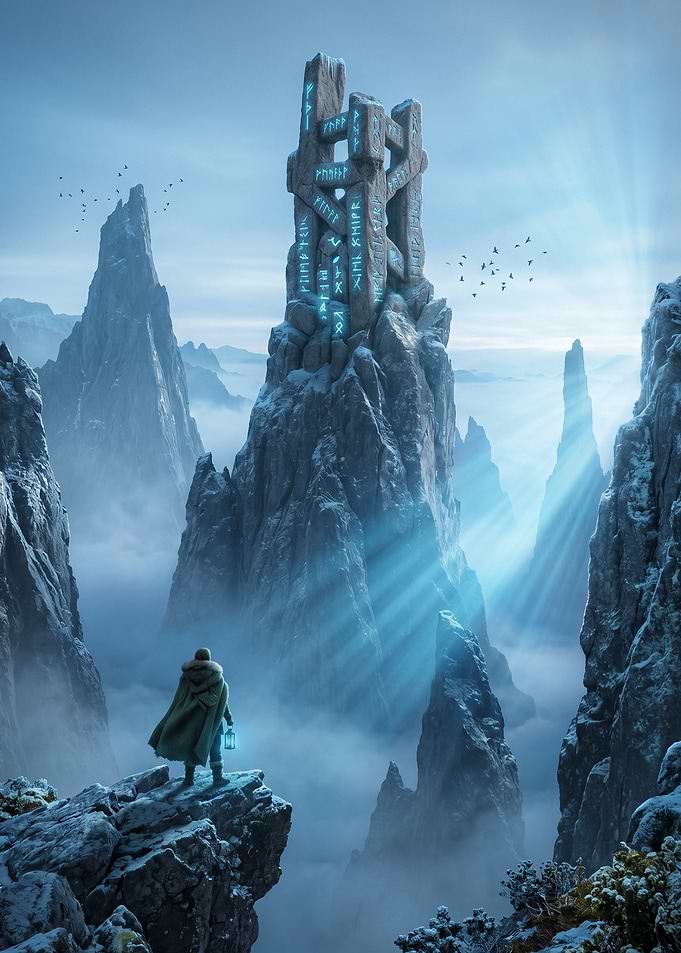Mysterious Tower in Snowy Mountains