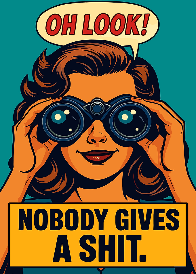 Woman with Binoculars and Text