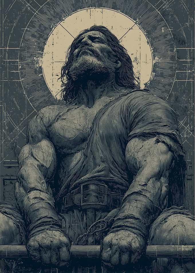 Heroic Muscular Man Lifting Heavy Bar