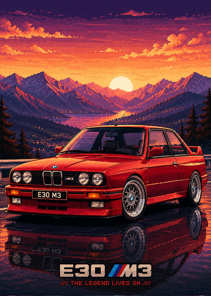 Pixel Art BMW E30 M3 Sunset