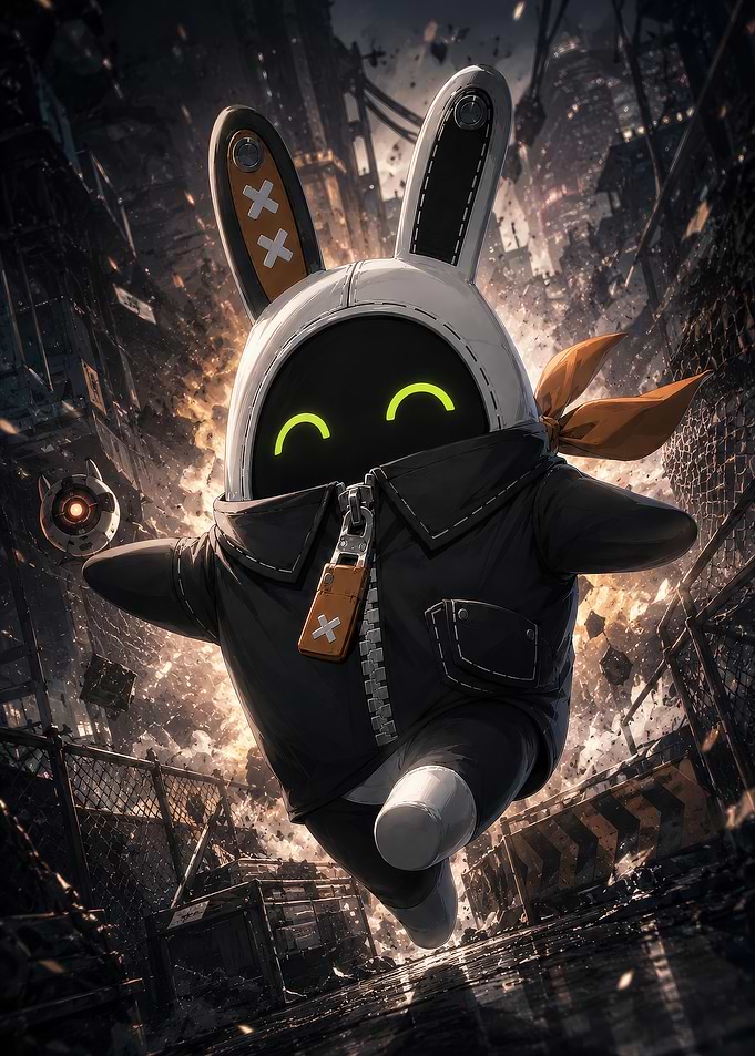Eous Bangboo Running in Post-Apocalyptic City