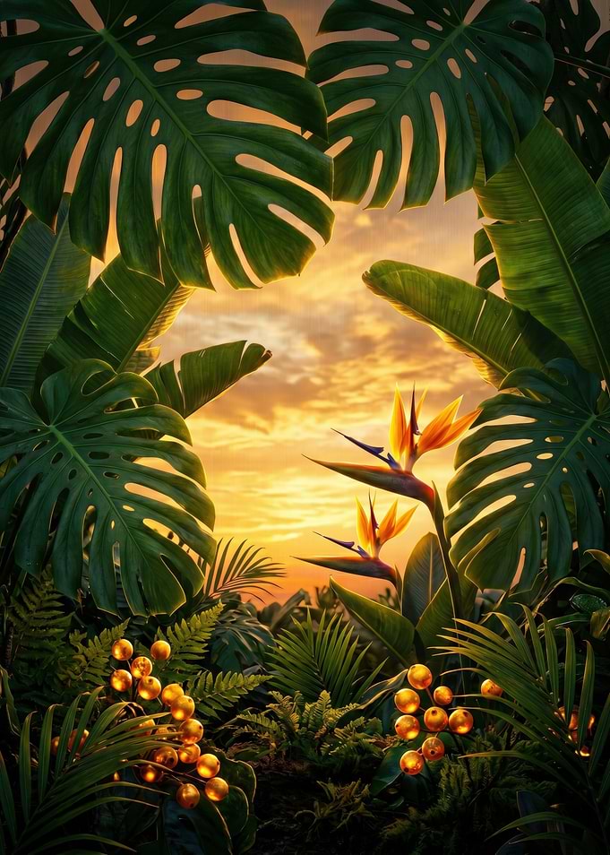 Tropical Sunset Monstera - Bird of Paradise Jungle