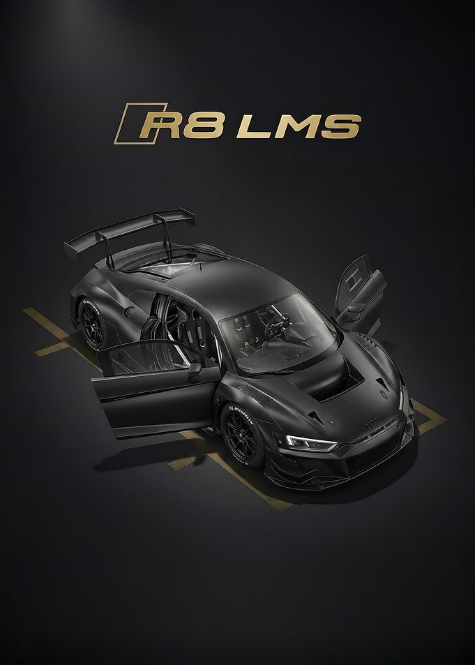 sleek black Audi R8 LMS Matte Black Race Car poster