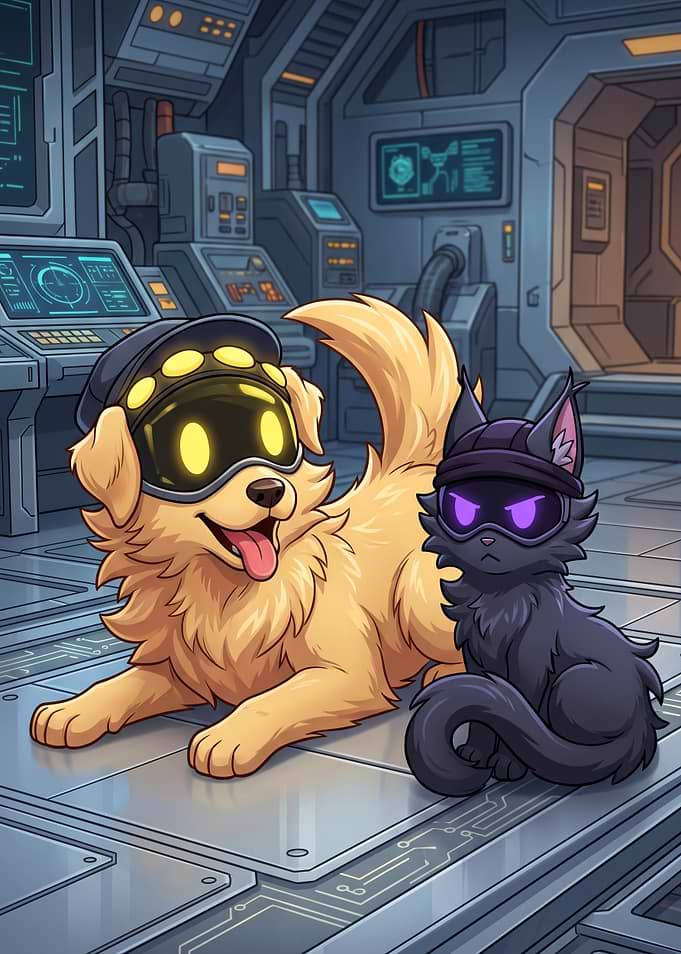 Murder drones Cute Dog and Cat in Sci-Fi Gear