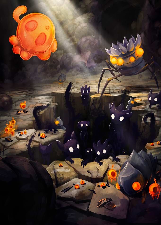 Fantasy Creatures in a Dark Cave