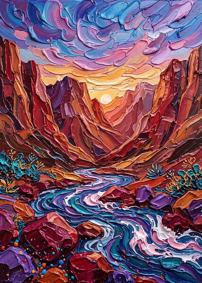 Impressionistic Canyon River Sunset