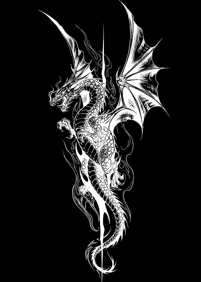 Black and White Dragon Tattoo Design