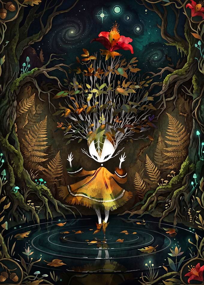 Enchanted Forest Spirit by a Pond