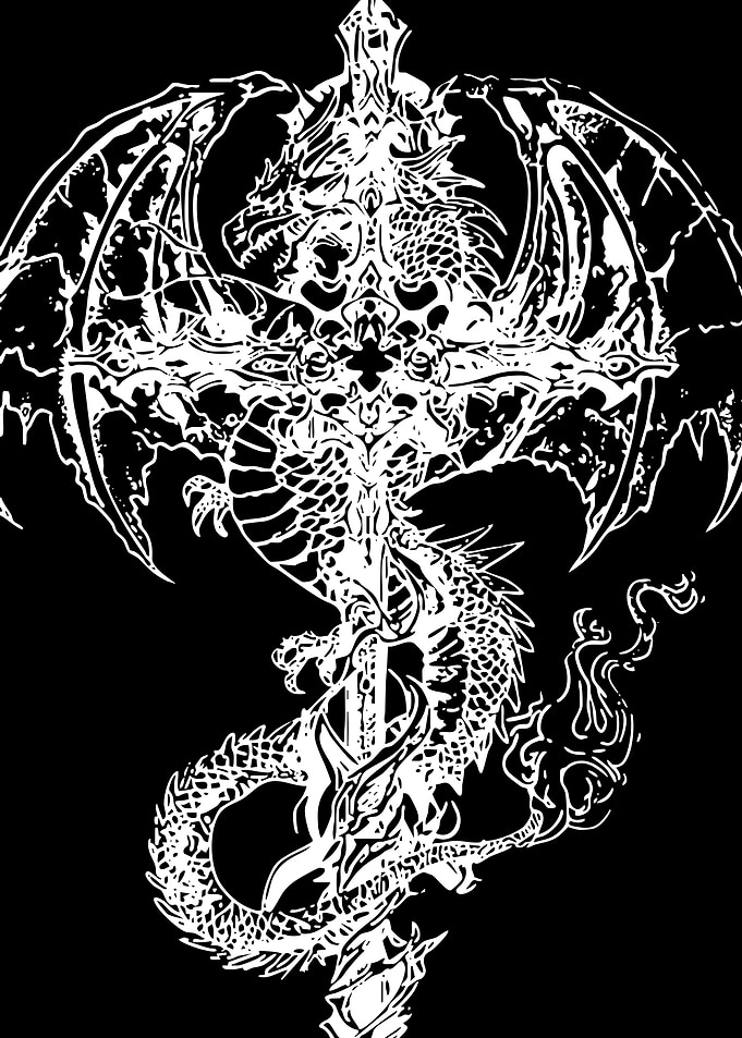 Dragon and Cross Tattoo Design