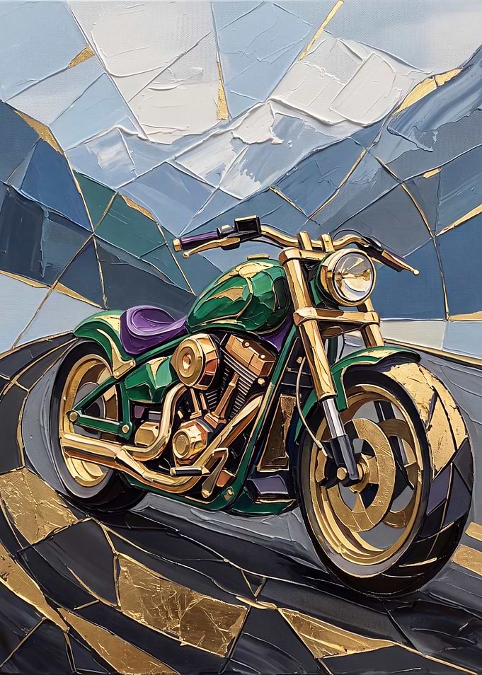 Green and Gold Kintsugi Style Motorcycle