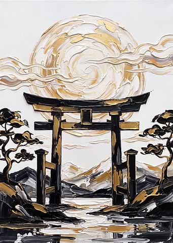 Golden Torii Gate Under a Textured Sun
