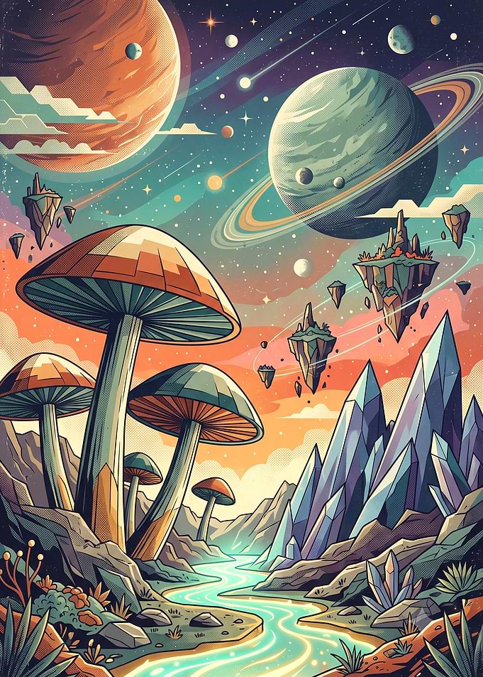 Surreal Cosmic Mushroom Landscape