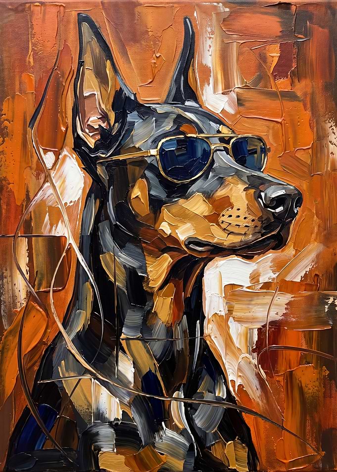 Cool Doberman in Sunglasses Oil Painting