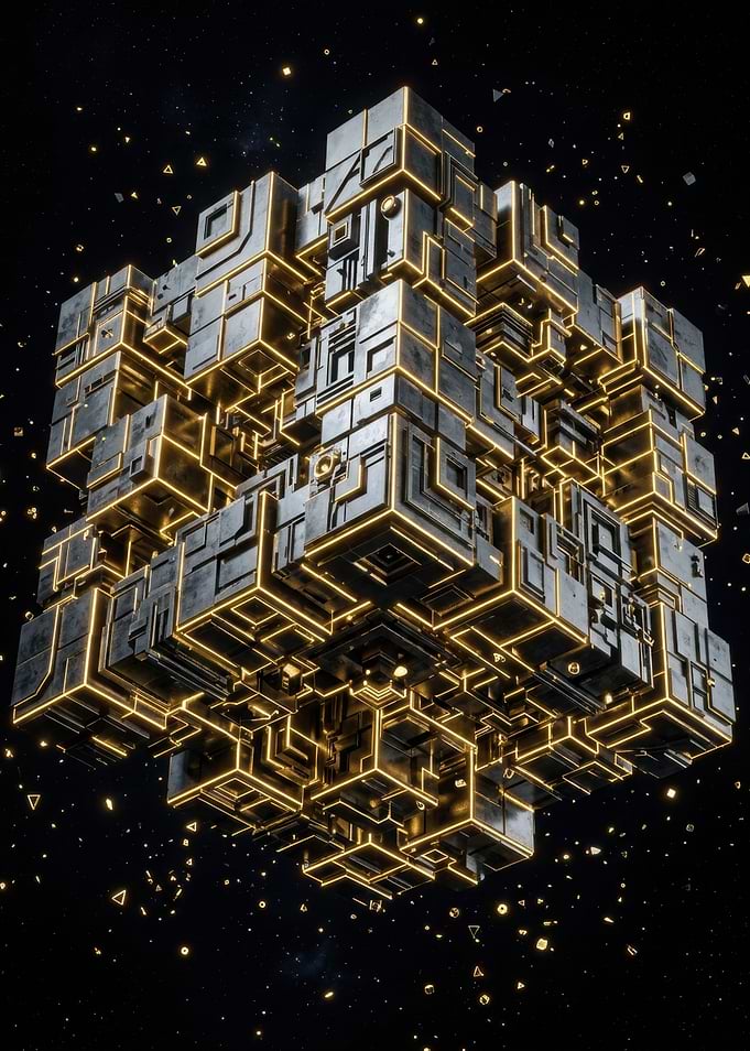 Futuristic Glowing Geometric Space Cube