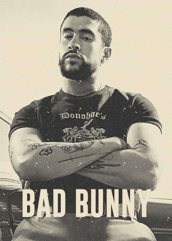 Bad Bunny Vintage Halftone Poster
