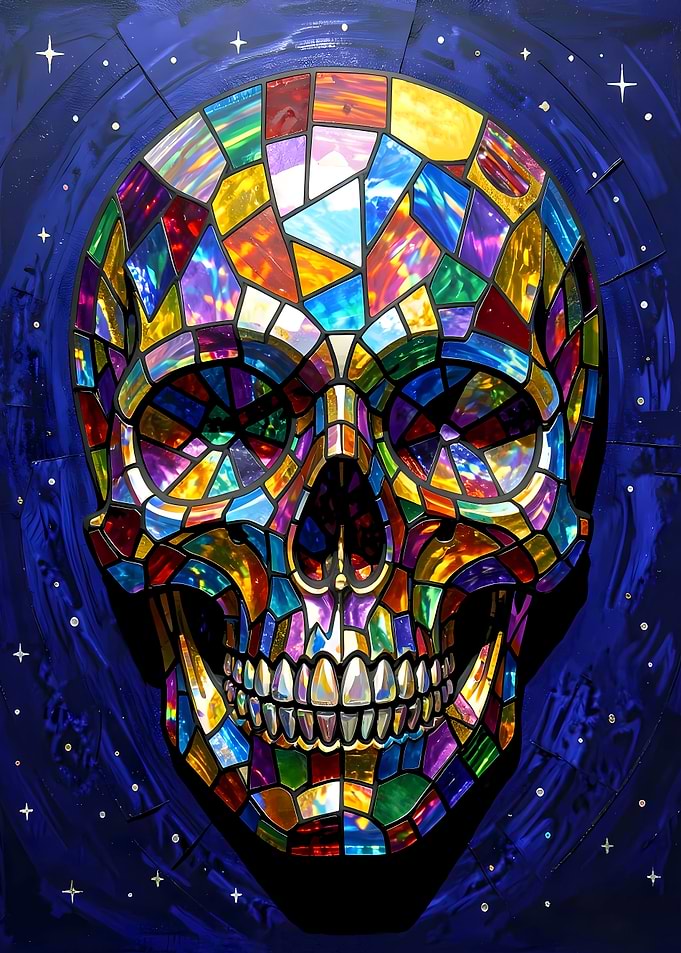 Stained Glass Mosaic Skull Art