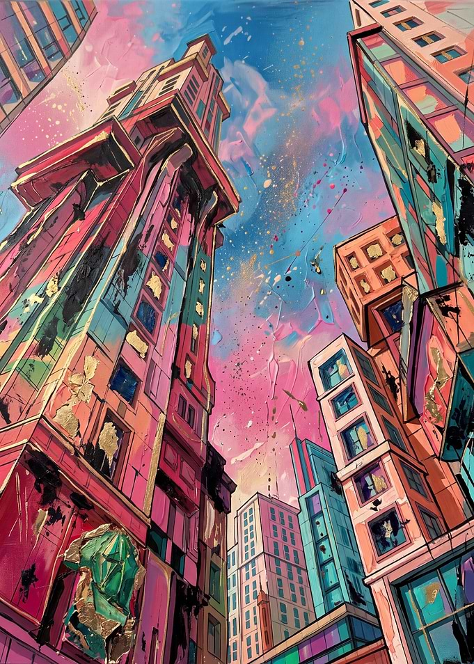 Vibrant Abstract Cityscape Painting
