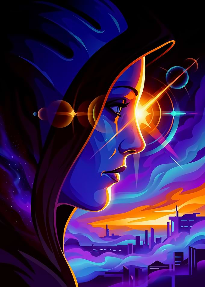 Neon Cyberpunk Hooded Figure Portrait