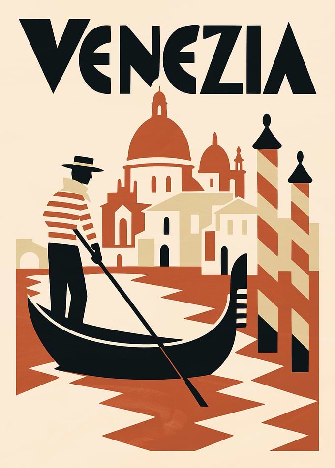 Vintage Venezia Travel Poster with Gondolier