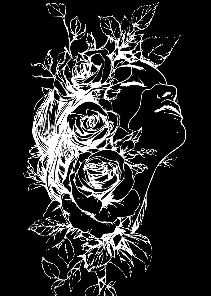 Woman Profile with Floral Roses