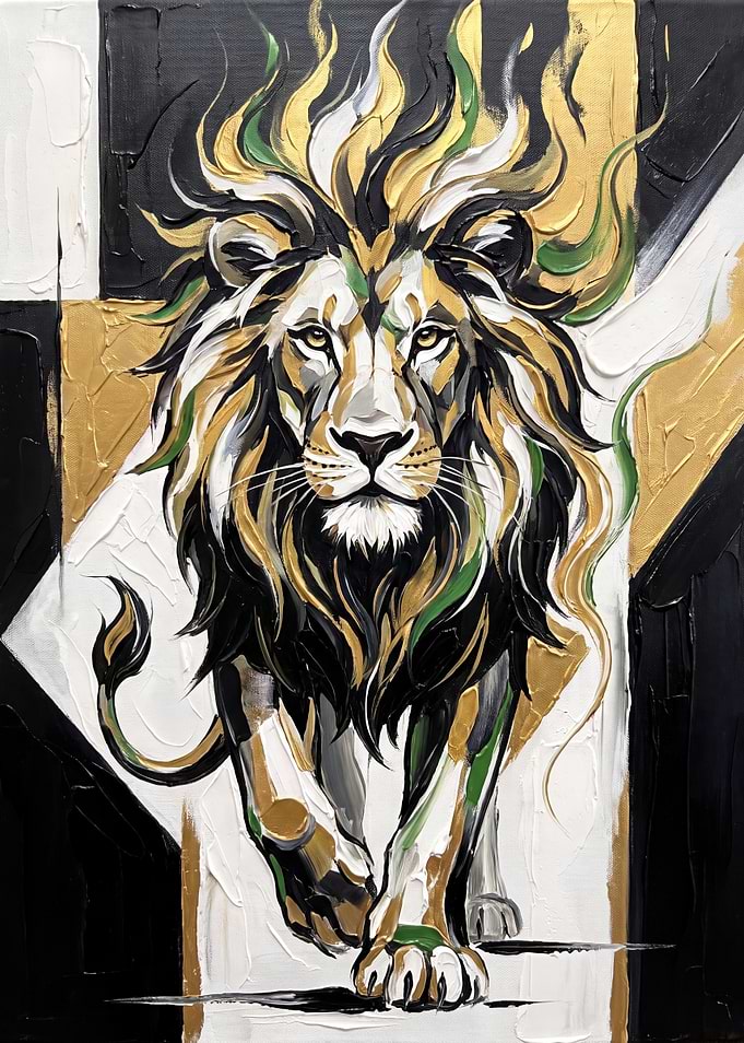 Abstract Gold and Black Lion Painting