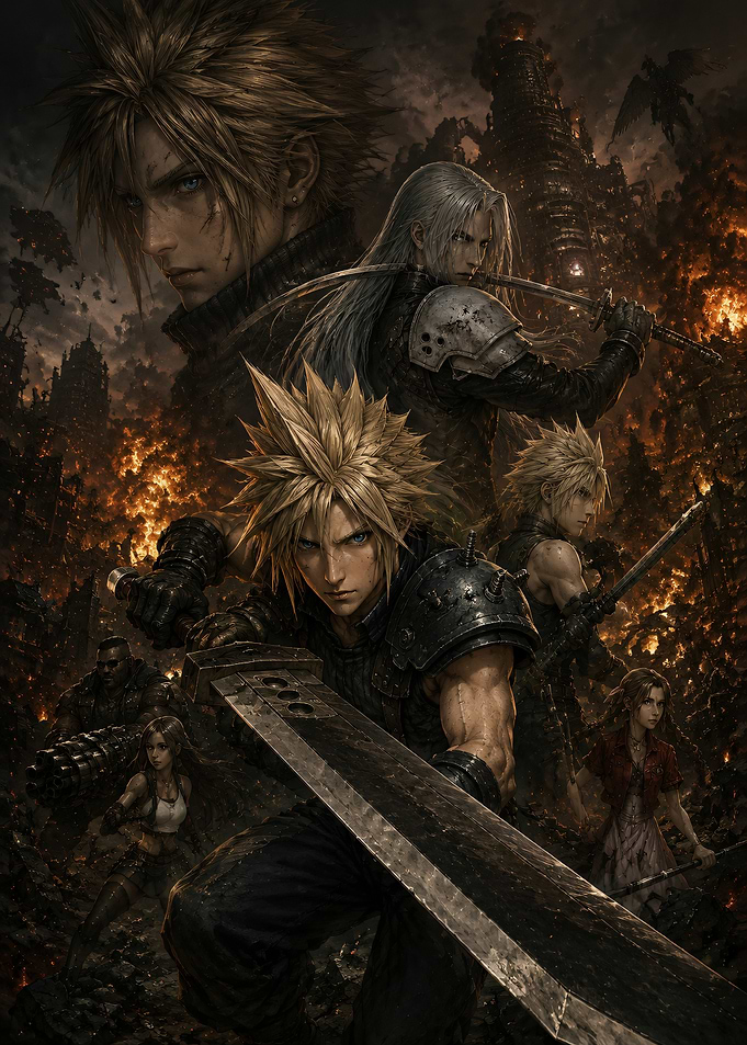 Final Fantasy VII Remake Cinematic Battle Art