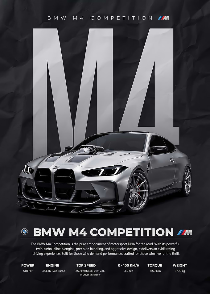 sleek BMW M4 Competition g82 car Poster