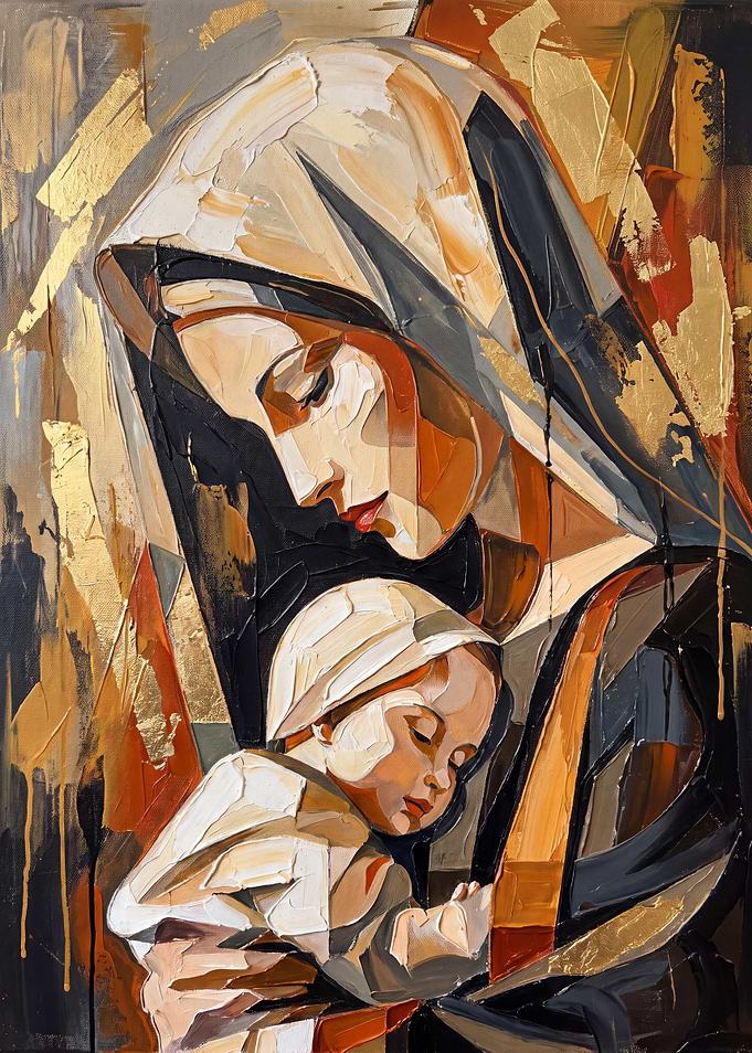 Modern Madonna and Child Palette Knife Painting