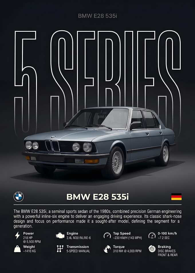 BMW E28 535i Technical Poster