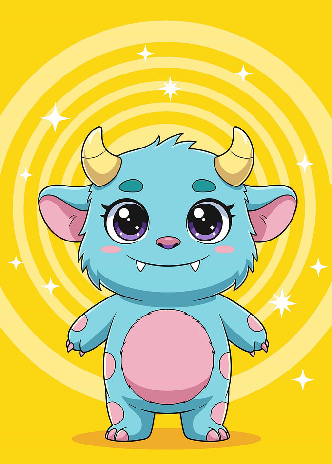 Cute Blue Monster with Pink Accents