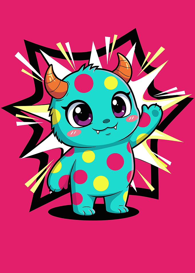Cute Teal Polka Dot Monster Waving
