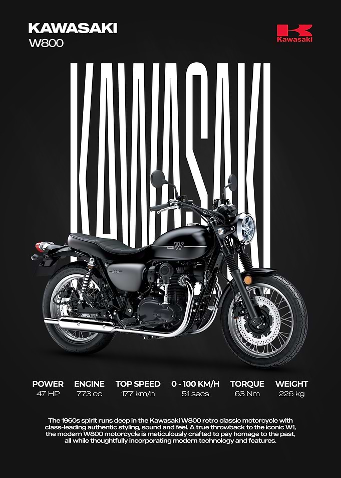 Kawasaki W800 Retro Classic Motorcycle Poster