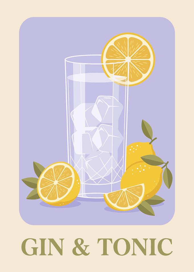 Gin & Tonic Minimalist Poster – Botanical Cocktail Wall Art