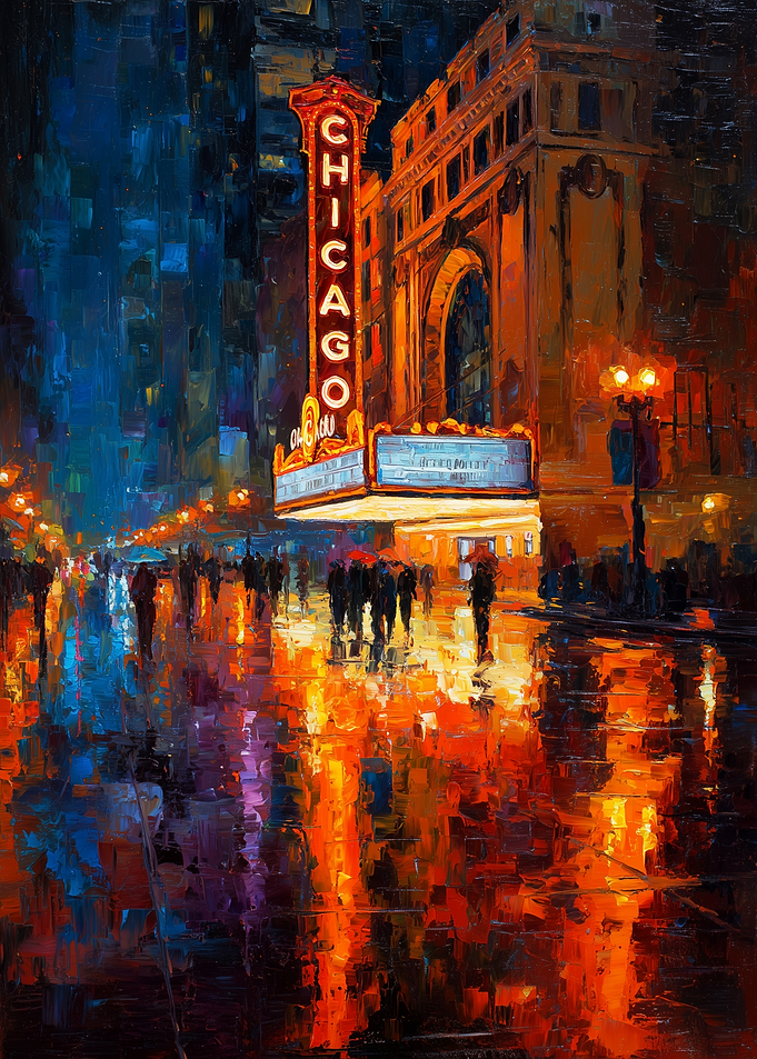 Rainy Night at the Chicago Theatre