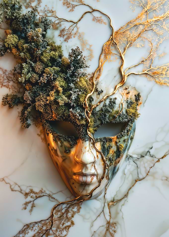 Marble Venetian Masquerade Mask With Fluid Gold