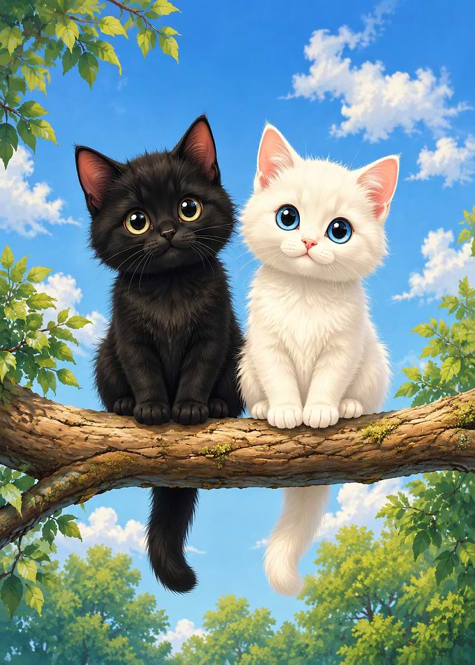 Two Adorable Kittens on a Tree Branch