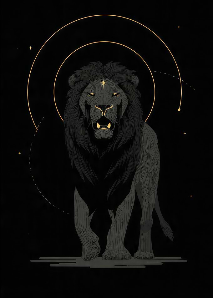 Celestial Black Lion with Golden Accents