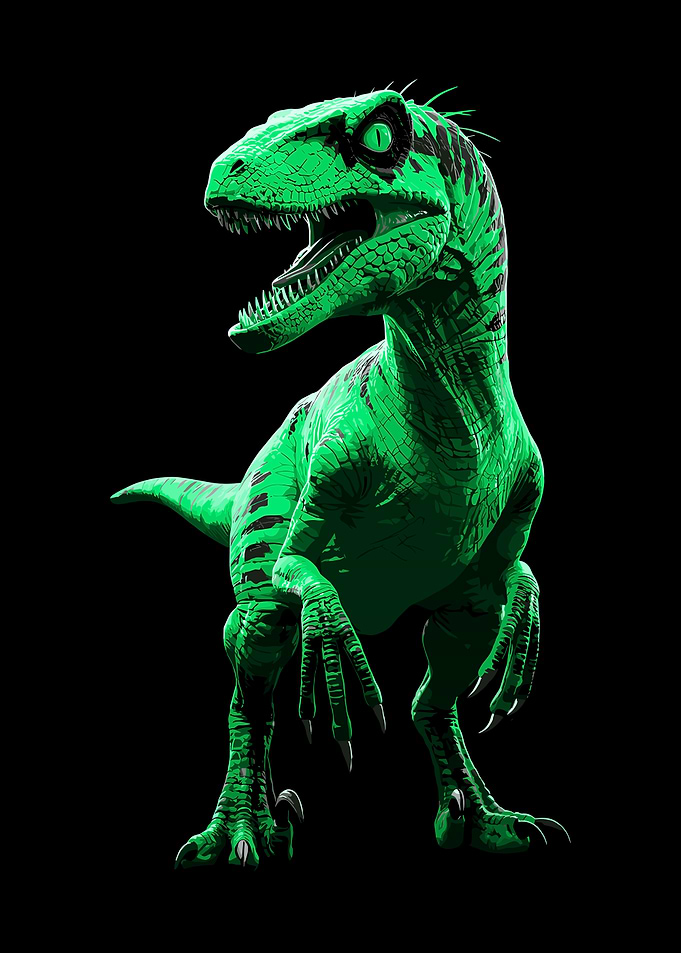 Vibrant Green Velociraptor Digital Art