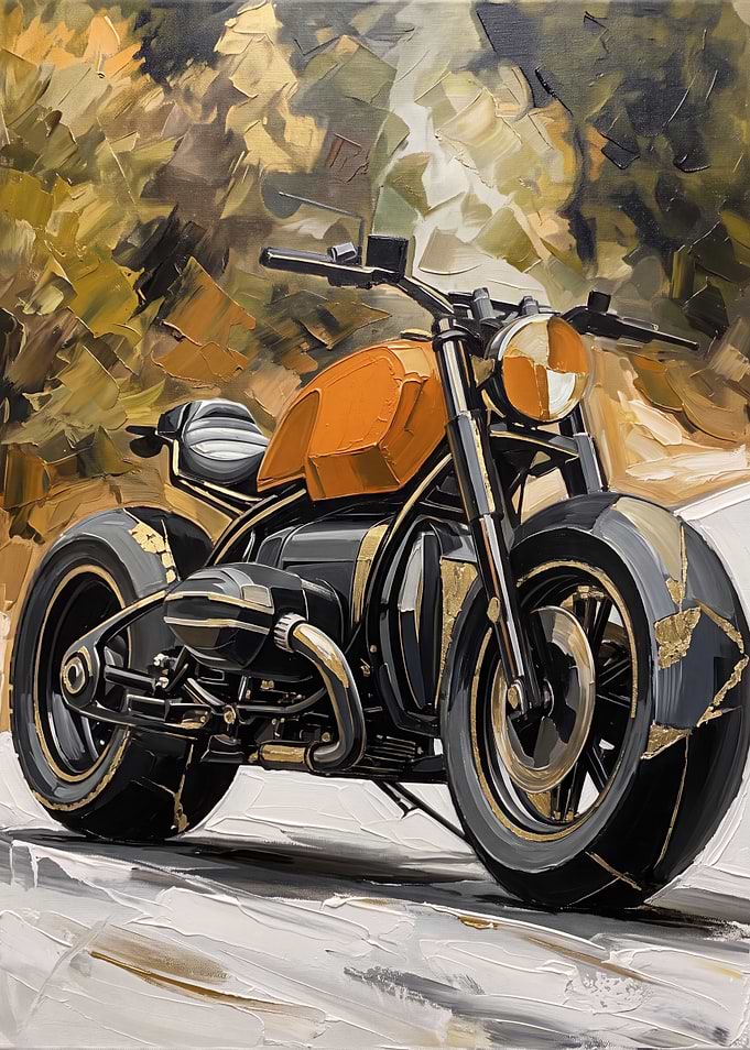 Orange Custom Motorcycle Impasto Oil Painting