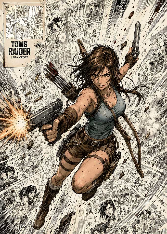 Lara Croft Tomb Raider Action Comic Art