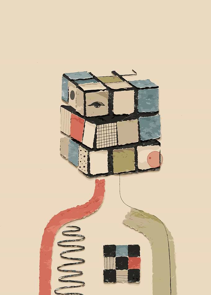 Abstract Rubik's Cube Humanoid Figure