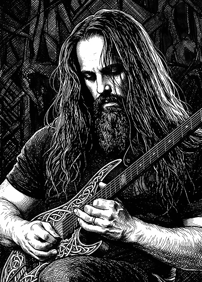 Black and White Guitarist Portrait